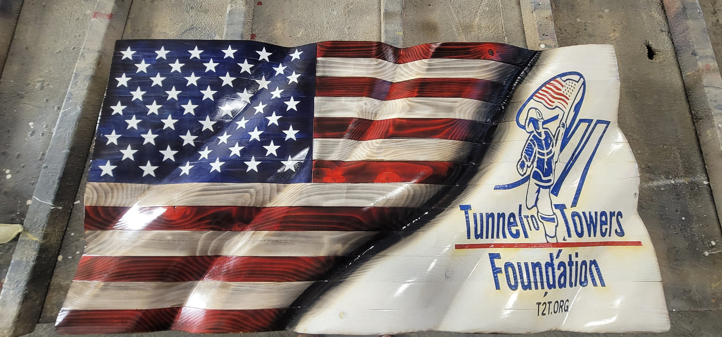 Custom Hand-Carved Cedar Flags