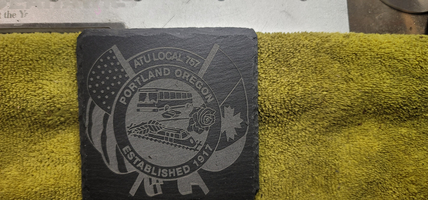 Custom Laser etched slate coasters
